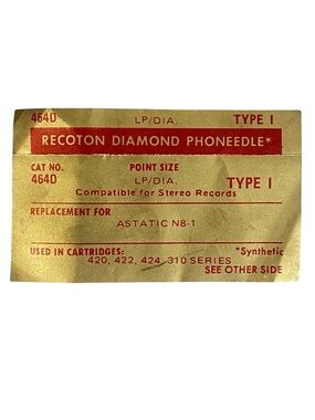 Recoton 464D Diamond Phoneedle Type l Vintage Replacement Stylus Cat NO 4640